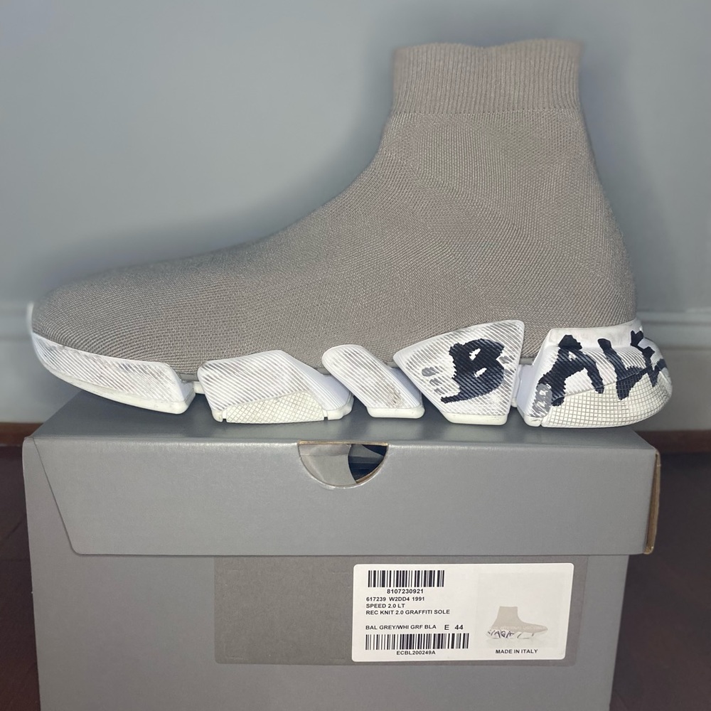 Men’s Balenciaga Speed 2.0 Grey/White Black Graffiti